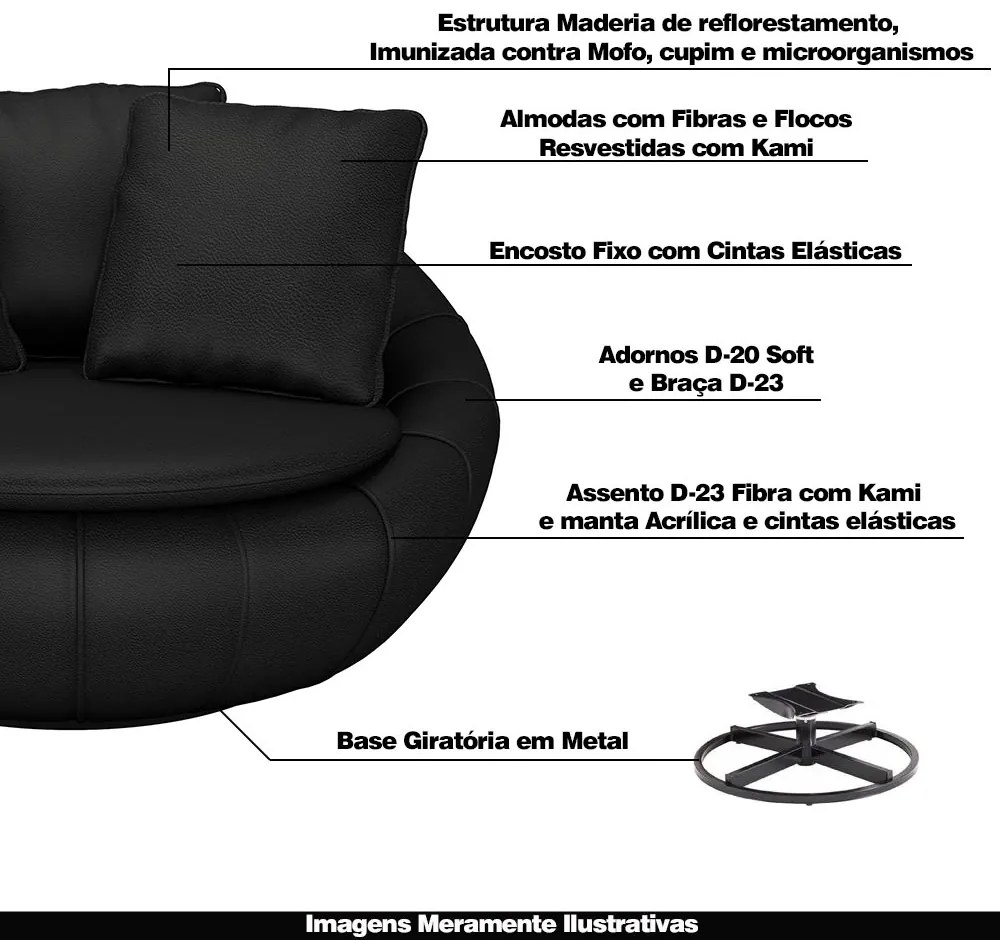 Kit 2 Poltronas Decorativas Giratória Sala de Estar Afrodite PU Preto G45 - Gran Belo