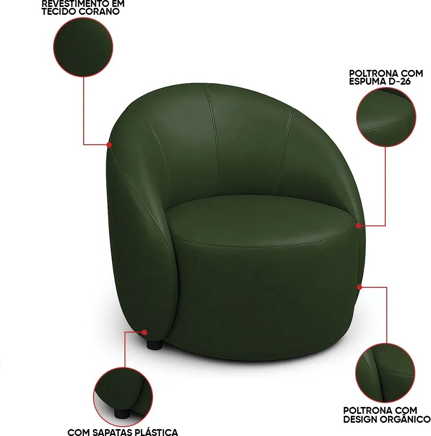 Poltrona Decorativa Orgânica Kit 2 Lua Sintético PU D03 - D'Rossi - Verde