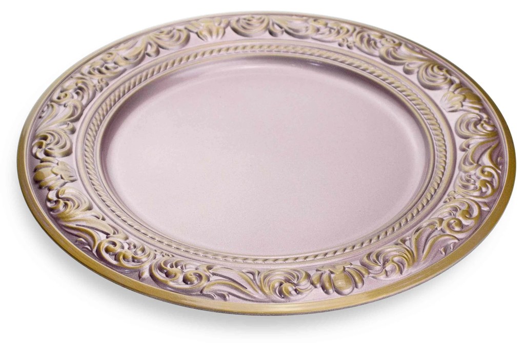 Sousplat de Plástico Rosa e Dourado com Detalhe em Arabesco 33 cm - D'Rossi
