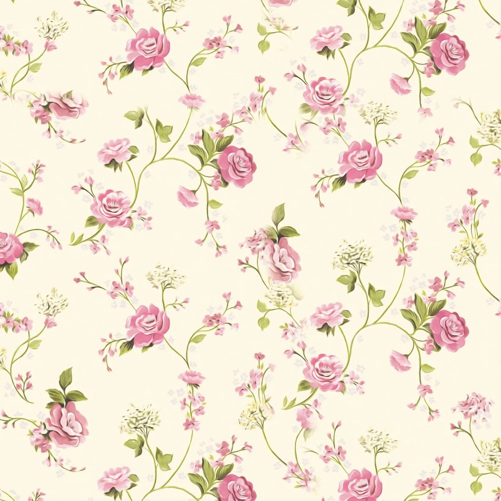 Papel de Parede Floral Amarelo Verde e Rosa 0.52m x 3.00m