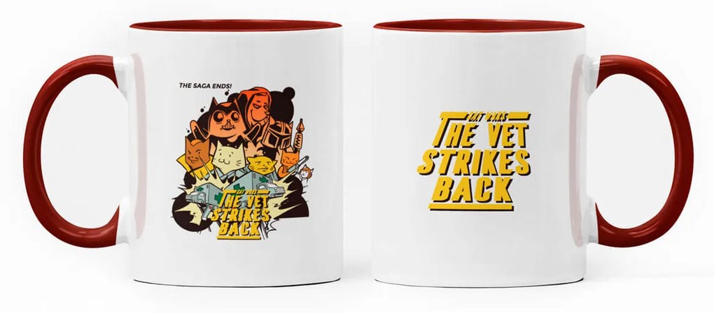 Caneca Cat Wars The Vet Strikes Back Nerd Branca com Alça Marrom