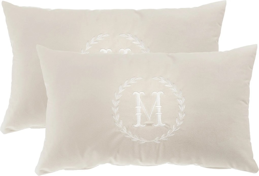 Jogo de 2 Almofadas Monograma Delicata Bordado Off White