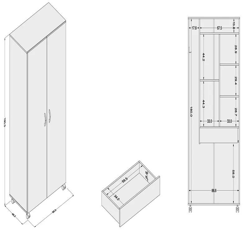 Armário Multiuso 2 Portas 1 Gaveta Branco