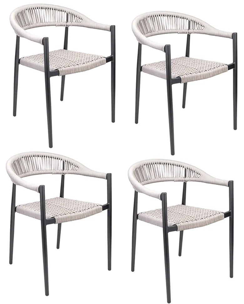 Kit 4 Cadeiras Área Externa de Alumínio Carmy com Corda Naútica Grafite/Amêndoa G56 - Gran Belo