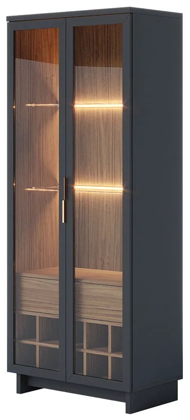 Cristaleira Adega 2 Portas 1 Gaveta Eduarda C04 - D'Rossi - Preto Fosco e Noce Milano