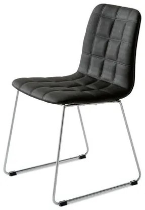 Cadeira Quadra Slim Assento Estofado Linho Preto com Base Cromada - 46891 Sun House