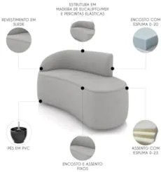 Sofá 2 Lugares 140cm Wendi e Poltrona Steve Suede Cinza I01  - Mpozena