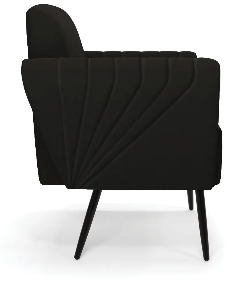 Sofá Namoradeira com 2 Poltronas Pés Palito de Ferro Bruna Suede - D'Rossi - Preto
