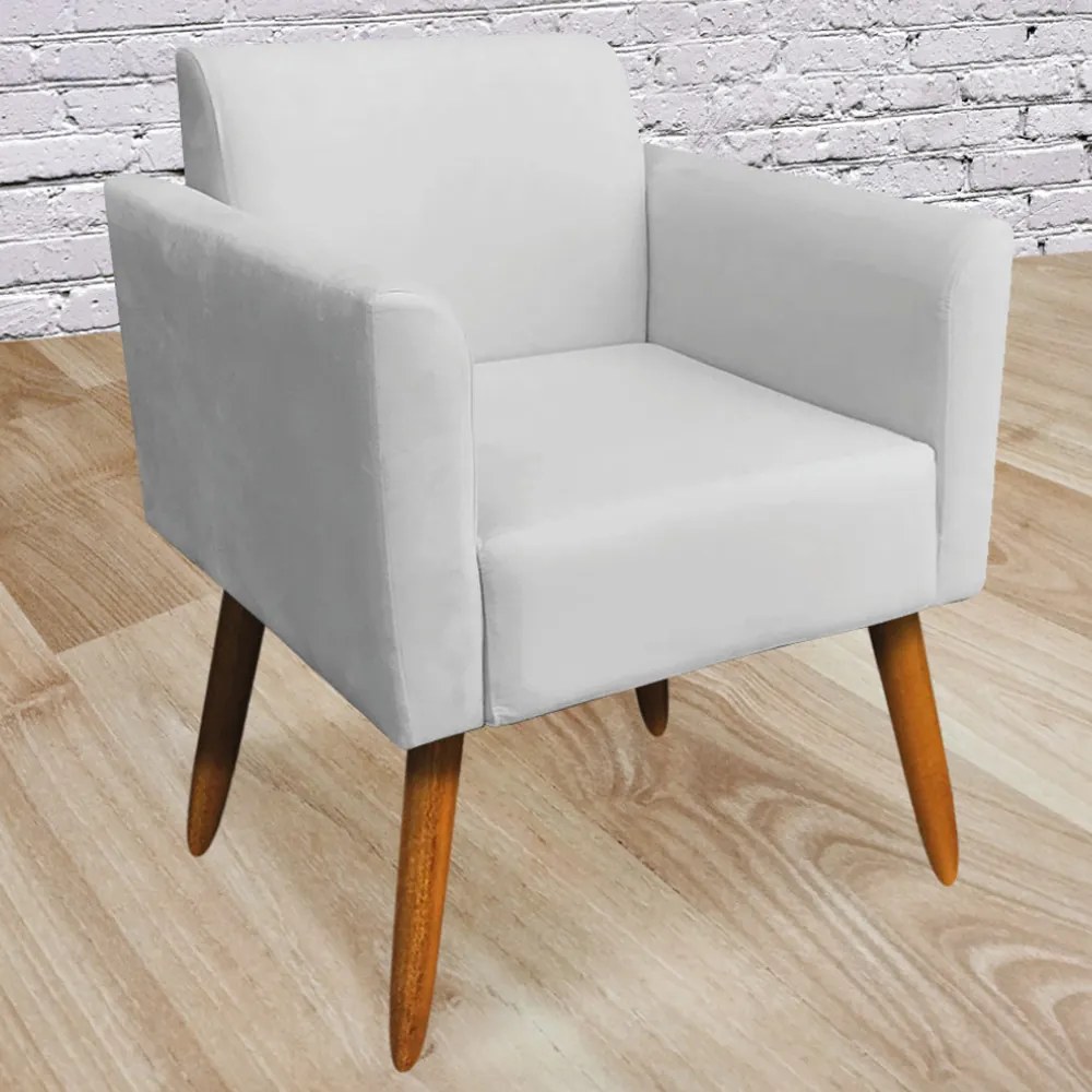 Kit 02 Poltronas Decorativas Isabella Pés Palito Madeira Suede Cinza G19 - Gran Belo