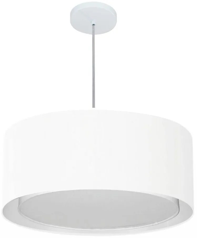 Lustre Pendente Cilíndrico Duplo Md-4294 Cúpula em Tecido 50x25cm Branco - Bivolt