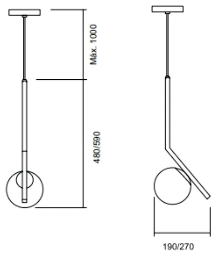 Pendente Angular Tubo Quadrado Ø27X59Cm 1Xe27 G45 / Globo Ø20Cm | Usin... (FN-F - Fendi Fosco, FOSCO)