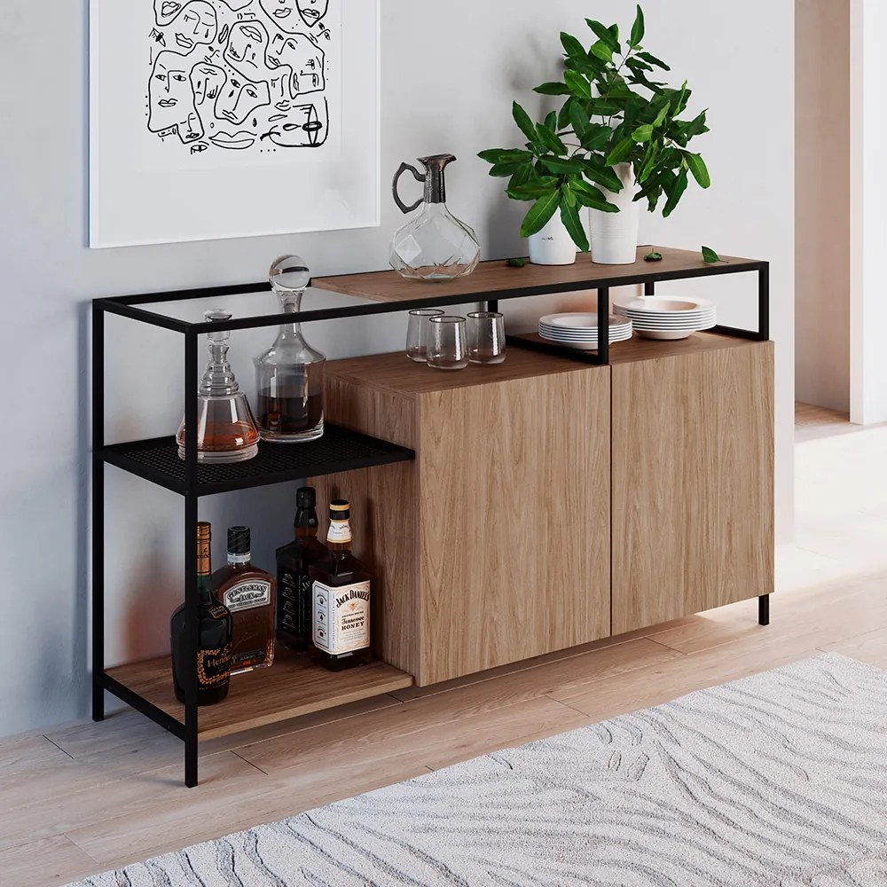 Buffet Bar Dinâmico New 135 cm Hanover e Preto - D'Rossi