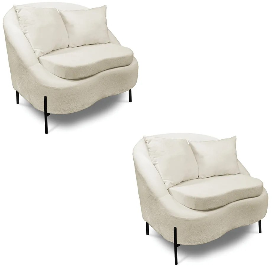 Poltrona Decorativa Orgânica Pé de Metal Preto Kit 2 Zaya Bouclê C05 - D'Rossi - Bege
