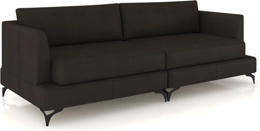 Sofá Living Bipartido 190cm Indonésia Pés de Ferro Couro Marrom G52 - Gran Belo