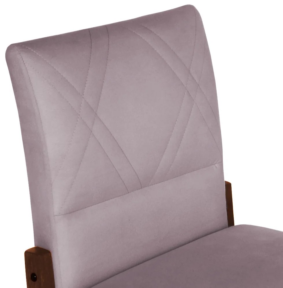 Conjunto 8 Cadeiras De Jantar Aurora Base Madeira Maciça Estofada Suede Crepe