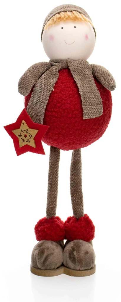 Boneco de Natal Menino em Pé Vermelho e Marrom 40x15 cm - D'Rossi