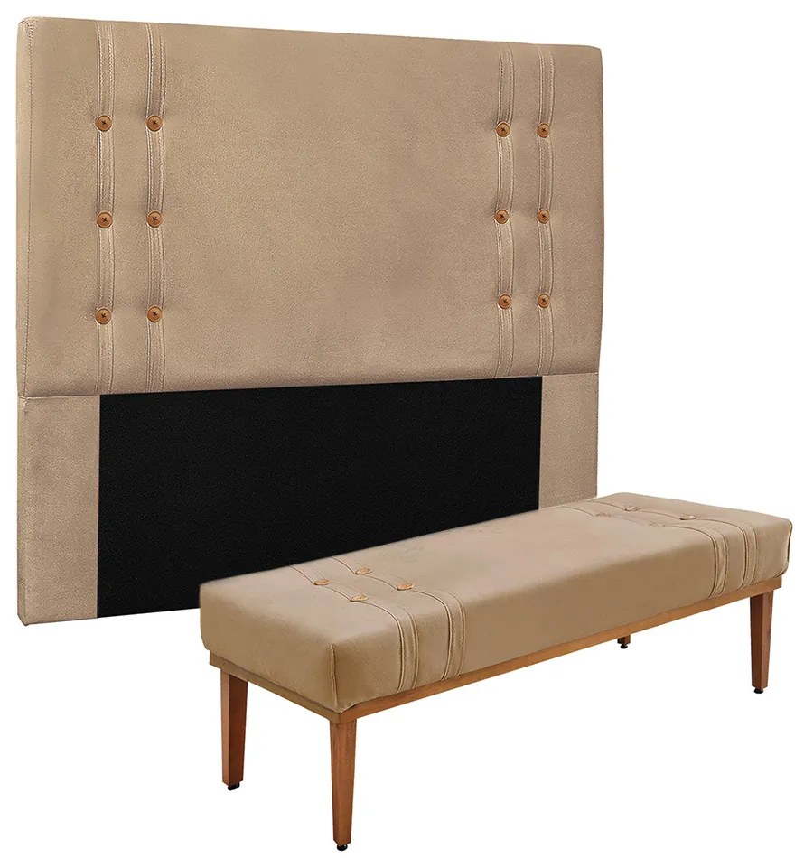 Cabeceira Cama Box King 195cm e Recamier Gênova Suede S04 - D'Rossi - Bege