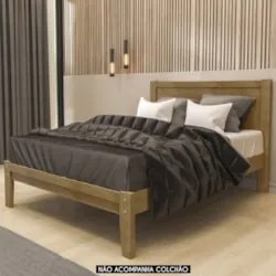 Cama Casal Queen Colchão 160cm Pé Madeira Maciça Solvi Freijó F07