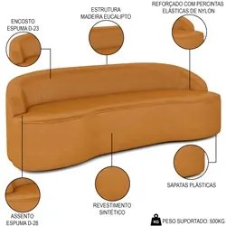 Sofá 5 Lugares para Sala de Estar Living 300cm Theo D06 Sintético Cara