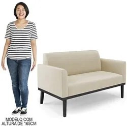 Sofá Namoradeira e 2 Poltronas Base Madeira Preto Maressa Suede Bege -