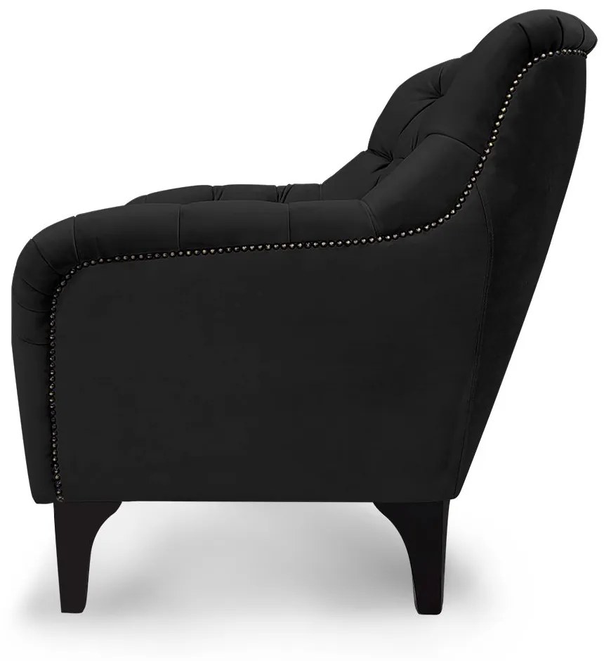 Poltrona Decorativa Roma Botonê Pés Madeira Veludo Preto - Sheep Estofados - Preto