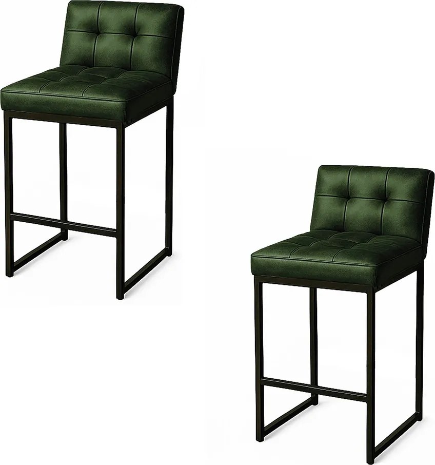 Banqueta Cozinha Alta com Encosto Industrial Kit 2 Preto Lirina PU C05 - D'Rossi - Verde