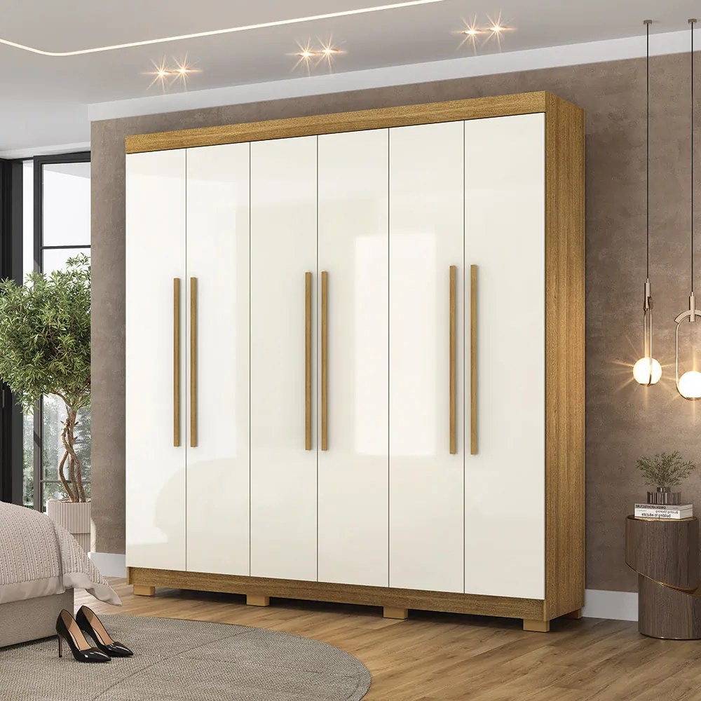 Guarda Roupa Casal Doral 218cm 6 Portas de Bater 2 Gavetas Nature/OffWhite G98 - Gran Belo