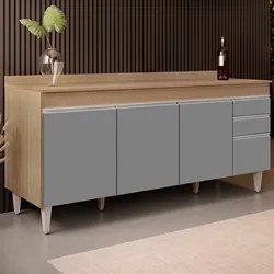 Balcão Gabinete 180cm com Tampo Dallas Castanho/Cinza - Lumil