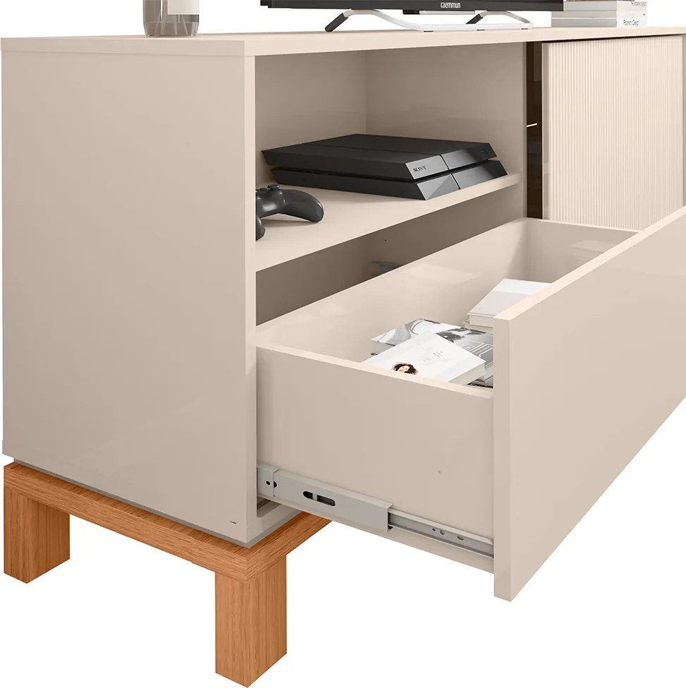 Rack Bancada Tv Para Sala de Estar 150cm Visari Off White/Freijó C01 - D'Rossi