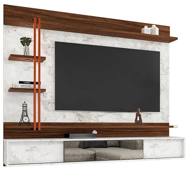 Painel de TV Home Suspenso 200cm Ágata Atenna/Imbuia - Vizzato - Branco