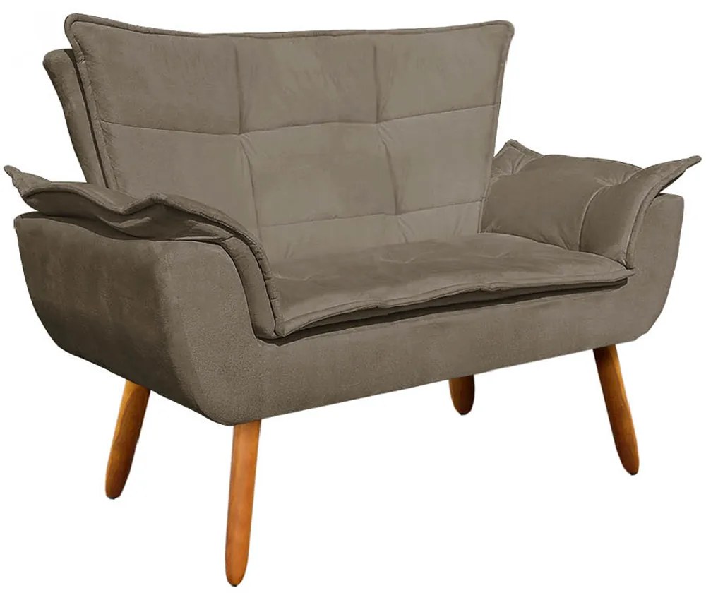 Poltrona Namoradeira Pés Palito Charger Suede Nude G19 - Gran Belo