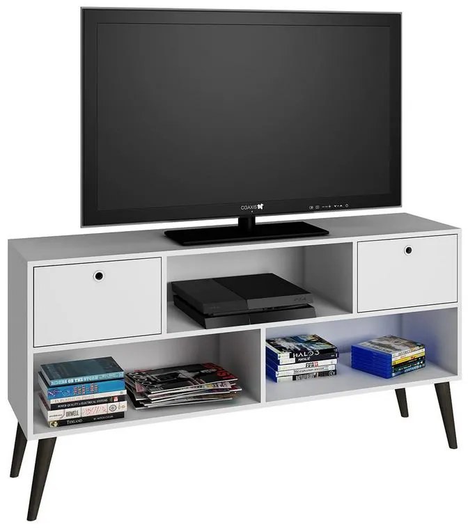 Rack Home para TV de até 50" 2 Gavetas - Branco/Pés Pinhão