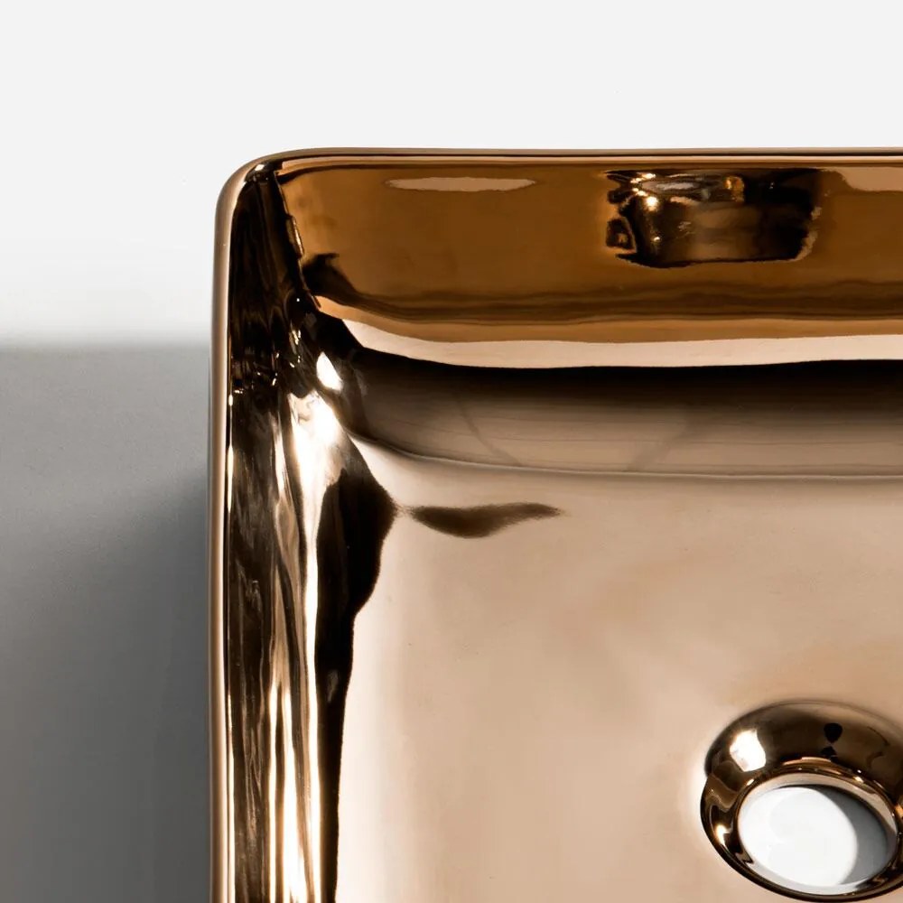 Cuba de Louça Apoio Quadrada 36 cm (Pienza Rosé Gold Metálica)