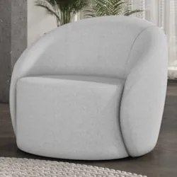Poltrona Sala Decorativa Redonda 91cm Steve Linho Cinza I01  - Mpozena