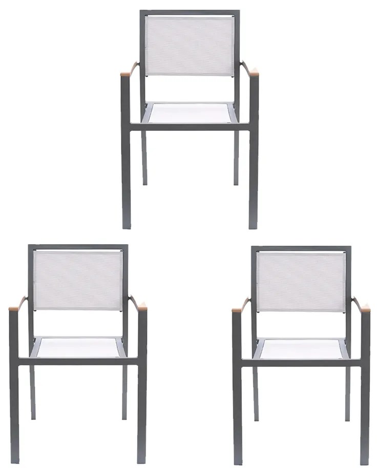 Kit 3 Cadeiras Área Externa com Tela Mesh Mangue de Alumínio Amêndoa/Bege G56 - Gran Belo