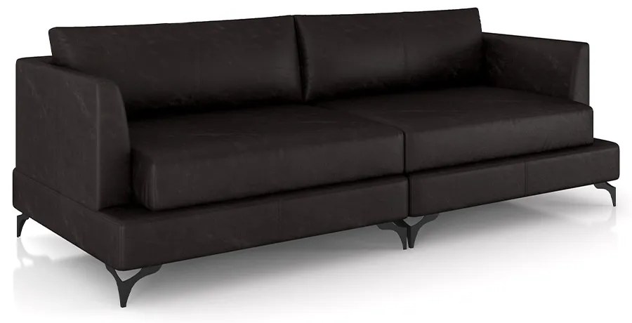 Sofá Living Bipartido 270cm Indonésia Pés de Ferro Couro Borgonha Manchado G52 - Gran Belo