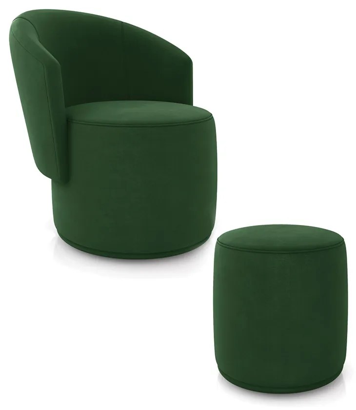 Poltrona e Puff Redondo Orgânico para Sala Malu Suede M11 - D'Rossi - Verde