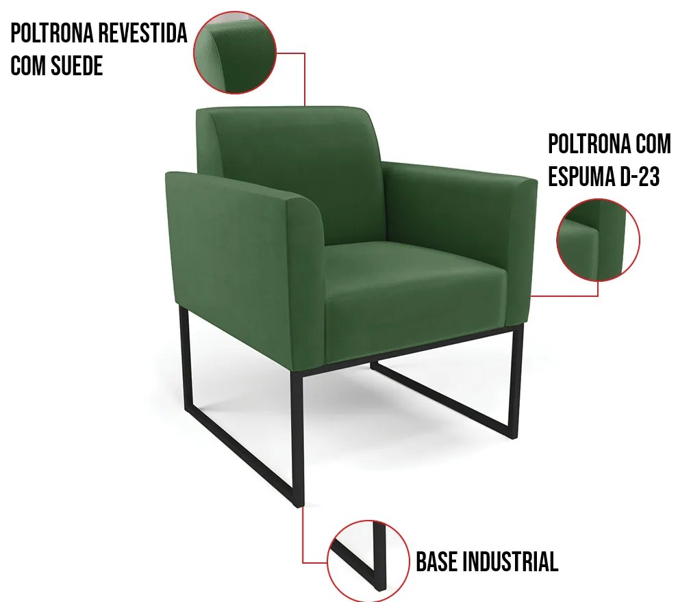 Kit 2 Poltronas Base Industrial Preto Marisa Suede - Verde