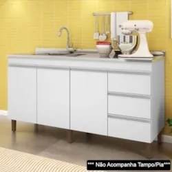 Balcão Gabinete Para Pia 160cm Sem Tampo 3 Portas Karen Z49 Branco - M