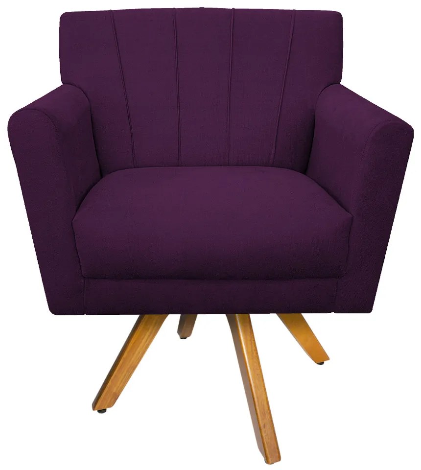 Poltrona Laura Base Giratória de Madeira Suede Roxo - ADJ Decor
