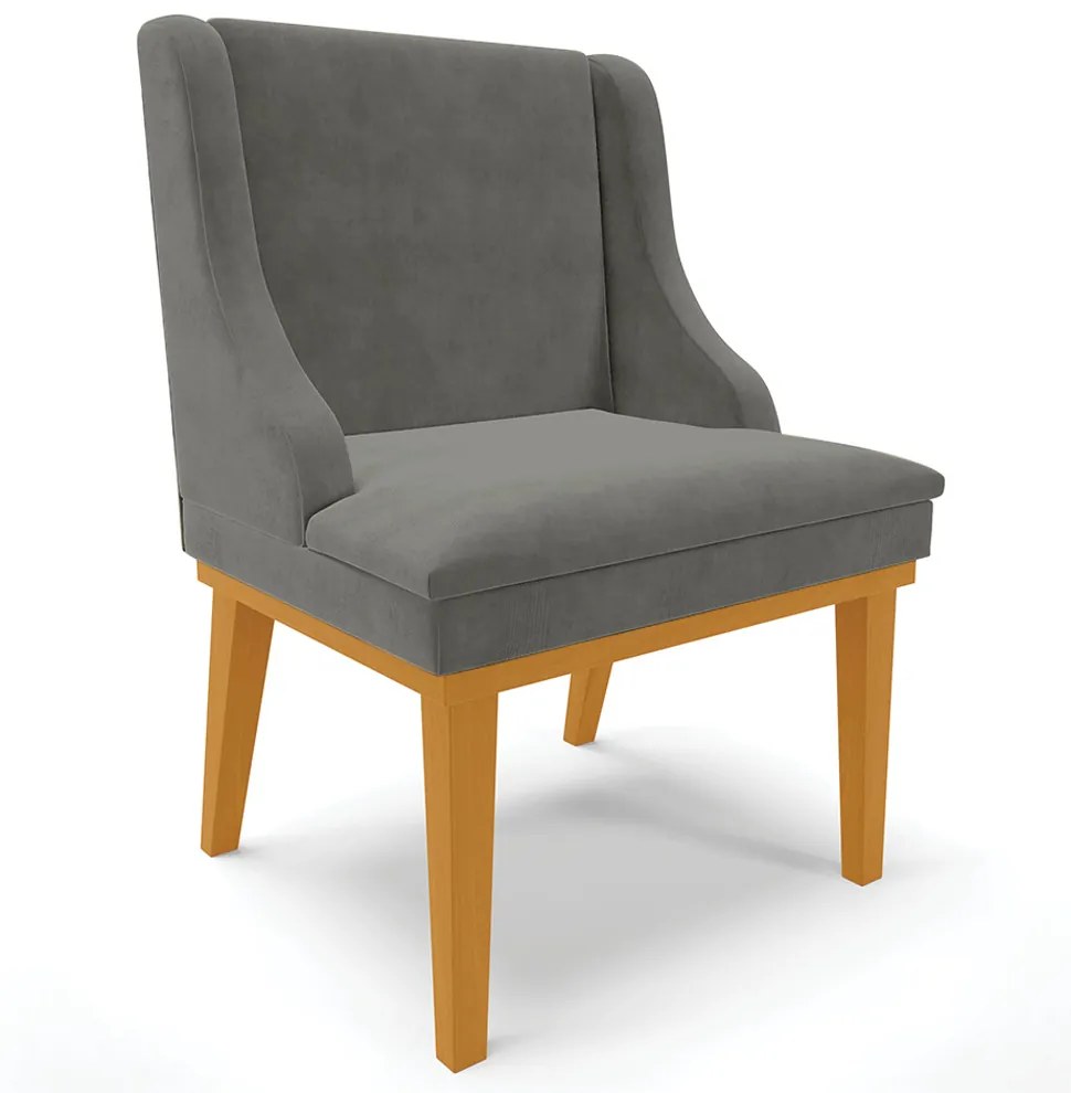 Cadeira Decorativa Sala de Jantar Base Fixa de Madeira Firenze Suede Grafite/Castanho G19 - Gran Belo
