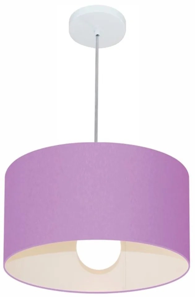Lustre Pendente Cilíndrico Md-4031 Cúpula em Tecido 40x21cm Lilás - Bivolt