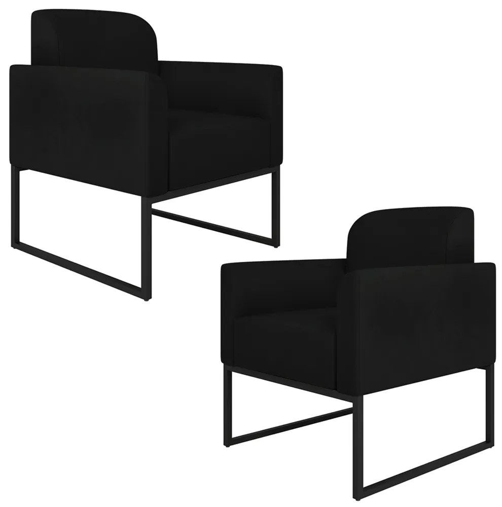 Kit 2 Poltronas Decorativas Isabella Base Industrial Suede Preto G19