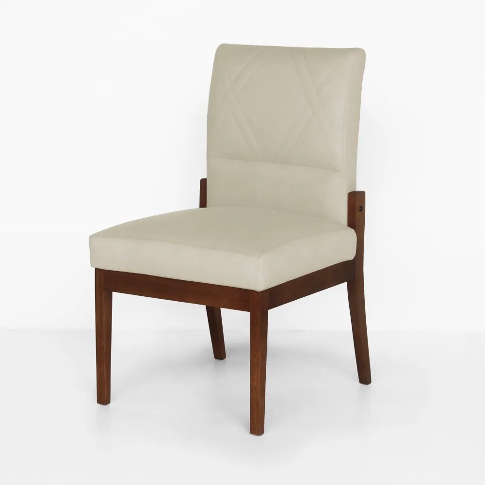 Conjunto 4 Cadeiras De Jantar Aurora Base Madeira Maciça Estofada Suede Bege