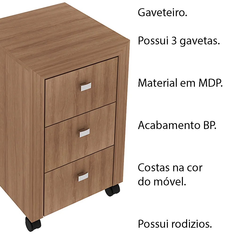 Gaveteiro para Escritório Home Office ME4108 MDP Amendoa G69 - Gran Belo
