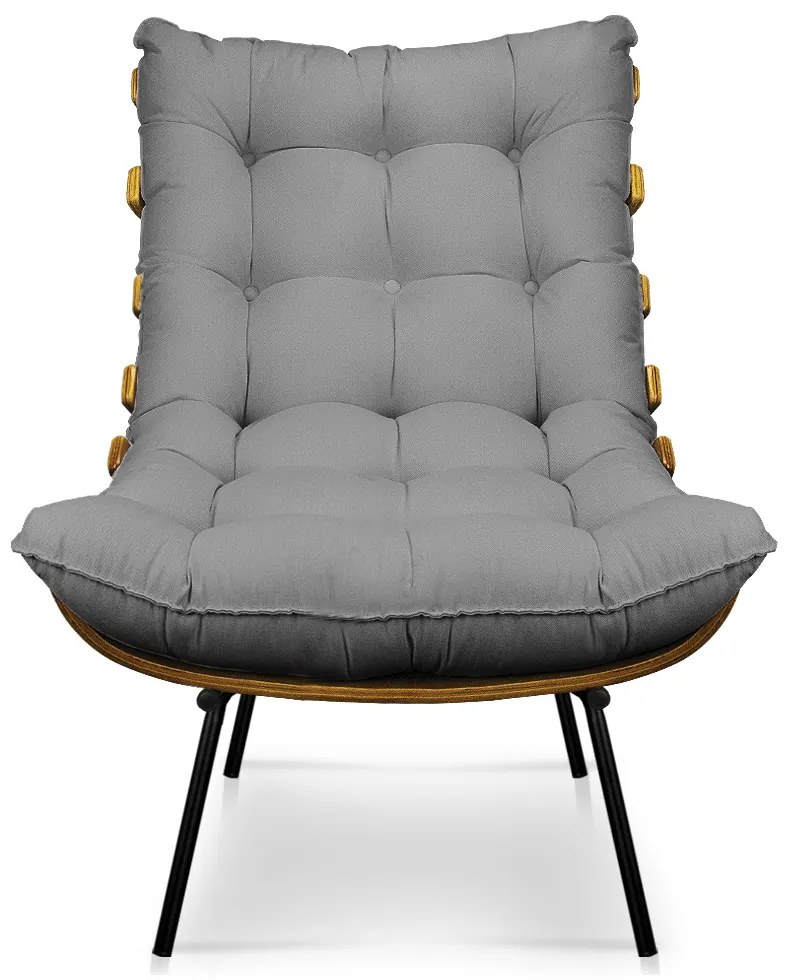 Poltrona Costela Linho Base Metálica Preto M11 - D'Rossi - A19 Bege