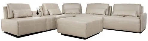 Sofá de Canto Yale 5 Lugares + Puff e Console com Luminária Couro Pérola 630cm - 69959 Sun House