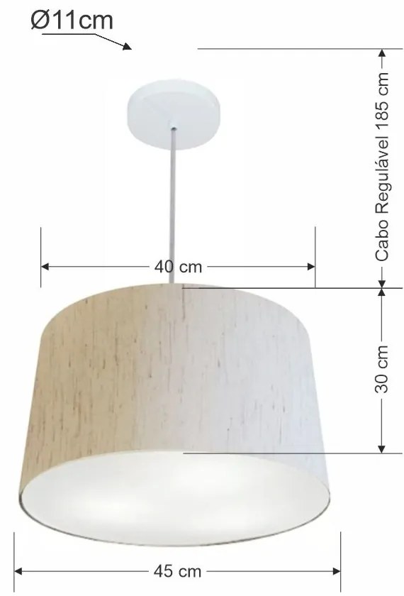 Lustre Pendente Cone Md-4156 Cúpula em Tecido 30/45x40cm Linho Bege - Bivolt