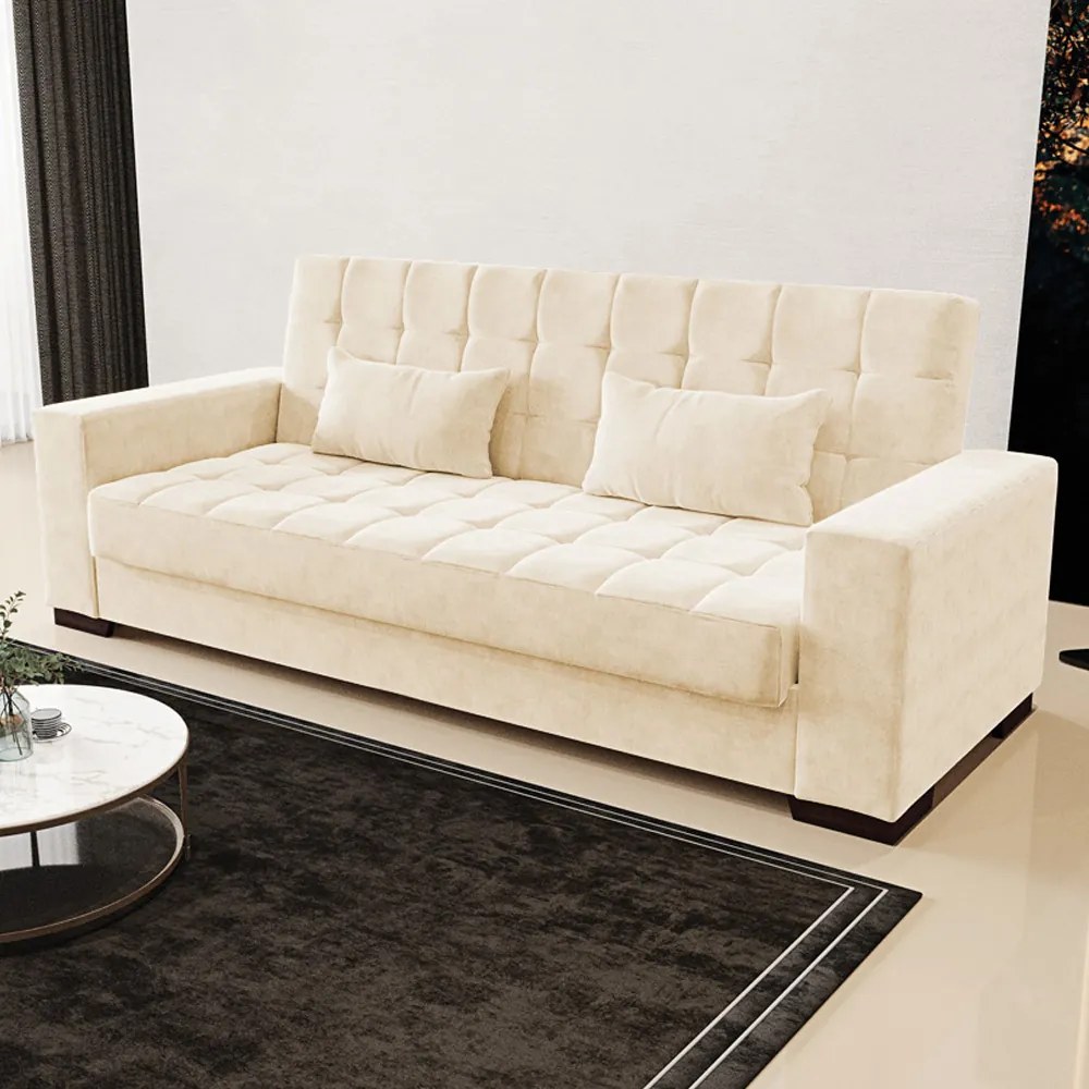 Sofá Cama Decorativo 210cm Beesley Suede Bege G19 - Gran Belo