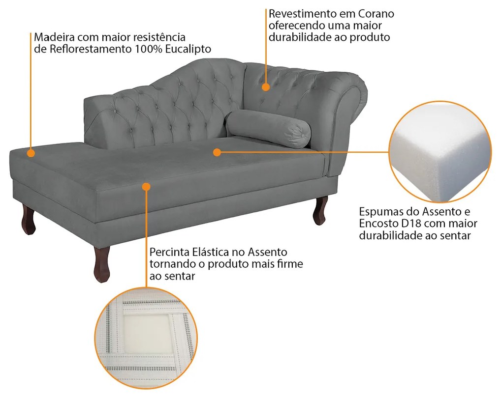 Recamier Diana 140cm Lado Esquerdo Corano Cinza - ADJ Decor